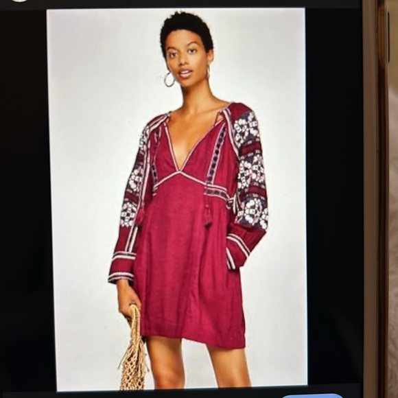 Free People Dresses & Skirts - FREE PEOPLE All My Life Wine embroidered smocked mini dress tunic. Size Medium.